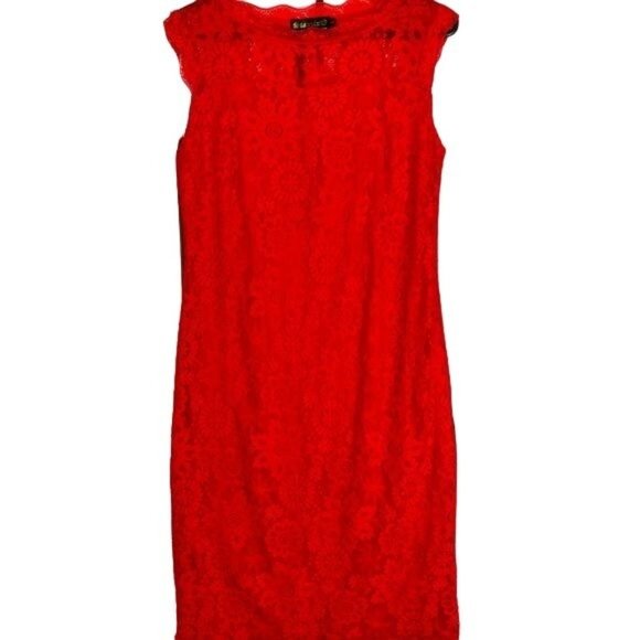 Stanzino Red Floral Lace Cap Sleeve Bodycon Dress Size Large NWT - Picture 3 of 7